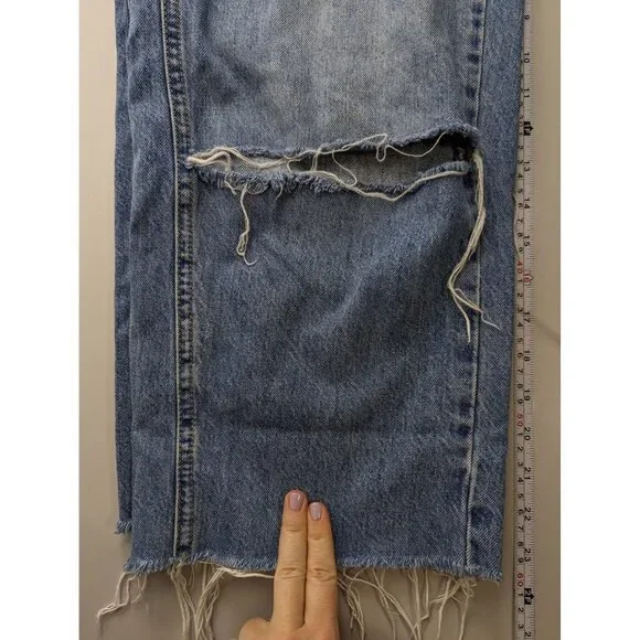 TopShop Womens Moto Denim Jeans Ankle Cropped Size 28 / 30 Wide Leg Distressed - Picture 9 of 9